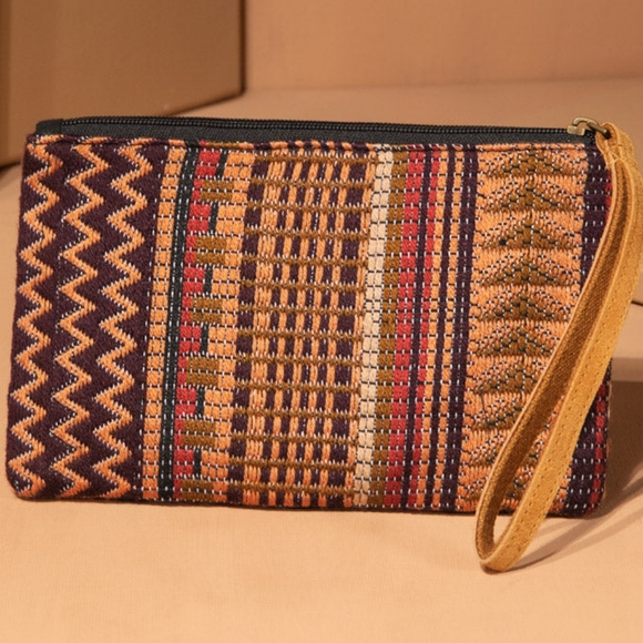 Handmade Hand Beaded & Sequined Wristlet Clutch - Ethnic Inspired Pattern - Picture 3 of 6